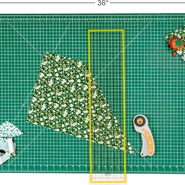 WA Portman Self Healing Cutting Mat & Rotary Cutter Set 45mm Rotary Cutter for Fabric with 5 Extra Blades with 24x36 Fabric Cutting Mat & 6x24 Acrylic Quilting Ruler - 3pc Sewing Kit