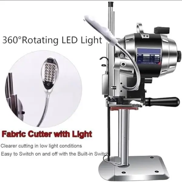 Industrial Electric Rotary Fabric Cutter - Vertical Cloth Cutting Machine with Auto Knife Sharpening, 11cm Blade for Precision Fabric Cutting, Heavy-Duty Sewing Tool.