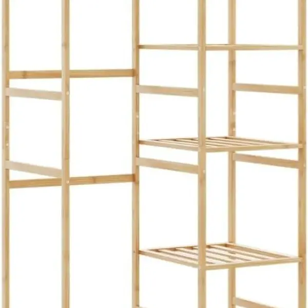 Natural Bamboo Clothes Rack 39.4 in x 19.7 in x 72.6 in, Ample Storage for Clothes Shoes Accessories, Durable Minimalist Design for Bedroom Hallway, Easy Care with Damp