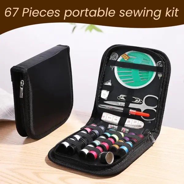 67 PCS Sewing Kit Box with Tailoring Tools, Thread Box Set, Scissors, Needles, 18Pcs Thread Spools, Tape Measure – Mini Sewing Kit for DIY, Beginners, Home, Emergency, Stitching Accessories
