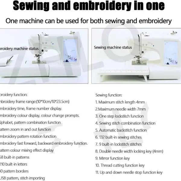 Automatic Sewing Machine Electric Embroidery Machine 96Built-in Designs DIY Embroidery Tool, with 4" x 9.2" Embroidery Area and LCD Touch Screen