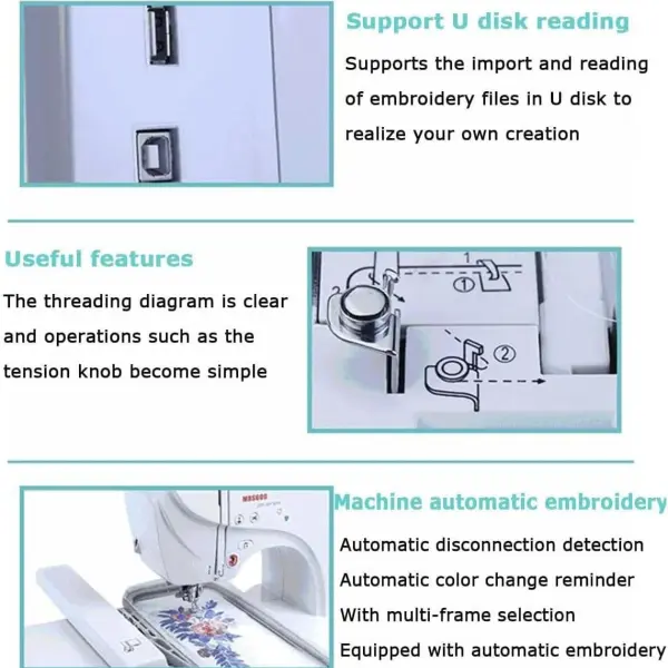 Automatic Sewing Machine Electric Embroidery Machine 96Built-in Designs DIY Embroidery Tool, with 4" x 9.2" Embroidery Area and LCD Touch Screen