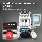 15-Needle Commercial Embroidery Machine, 12"x 8" Embroidery Area, Easy to Use for Flat Embroidery, Hats, T-Shirts, Auto Color Change & Trim, Supports WiFi/USB Transfer (15 Machine Only)