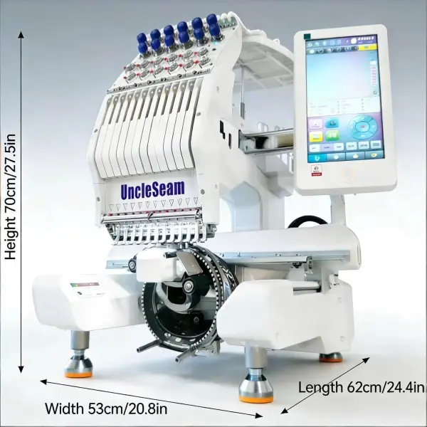 15-Needle Commercial Embroidery Machine, 12"x 8" Embroidery Area, Easy to Use for Flat Embroidery, Hats, T-Shirts, Auto Color Change & Trim, Supports WiFi/USB Transfer (15 Machine Only)