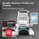 15-Needle Commercial Embroidery Machine, 12"x 8" Embroidery Area, Easy to Use for Flat Embroidery, Hats, T-Shirts, Auto Color Change & Trim, Supports WiFi/USB Transfer (15 Machine Only)