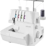 VEVOR Serger Overlock Sewing Machine, 1250 Stitches Per Minute, 2-3-4 Thread Capability, 0.7-2 Adjustable Differential Feed, with Free Arm and LED Light, Sewing Machine for Various Fabrics, White
