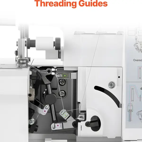 VEVOR Serger Overlock Sewing Machine, 1250 Stitches Per Minute, 2-3-4 Thread Capability, 0.7-2 Adjustable Differential Feed, with Free Arm and LED Light, Sewing Machine for Various Fabrics, White