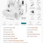 VEVOR Serger Overlock Sewing Machine, 1250 Stitches Per Minute, 2-3-4 Thread Capability, 0.7-2 Adjustable Differential Feed, with Free Arm and LED Light, Sewing Machine for Various Fabrics, White