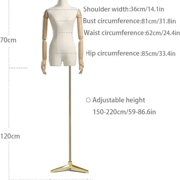 3Pcs Adjustable Dress Form Mannequin Torso, 59-86.6in Height, Detachable Head & Wooden Arms, Perfect for Clothing, Jewelry Display & Tailoring, Small Size Sewing Tool