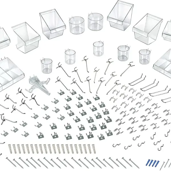 Azar Displays - 900960-190-Piece XLarge Pegboard Organizer Accessory Kit, Hooks Assortment for Tools and Storage System. Hardware Hooks and Bins.