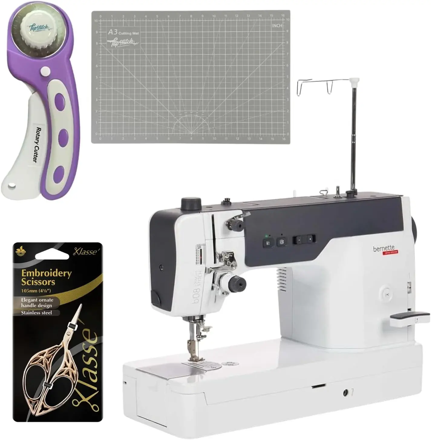 Ber­net­te b08 Straight Stitch Sewing Machine with Rotary Cutter, 12×18 Cutting Mat & Scissors