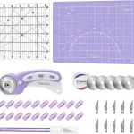 Headley Tools 39 Pcs Rotary Cutter Set - Quilting Kit incl. 45mm Fabric Cutter with 5 Extra Blades, A4 Cutting Mat, 2 Craft Knife Set, Sewing Clips, Ideal for Crafting, Sewing, Patchworking Purple