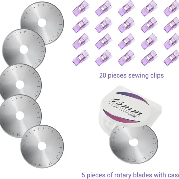 Headley Tools 39 Pcs Rotary Cutter Set - Quilting Kit incl. 45mm Fabric Cutter with 5 Extra Blades, A4 Cutting Mat, 2 Craft Knife Set, Sewing Clips, Ideal for Crafting, Sewing, Patchworking Purple