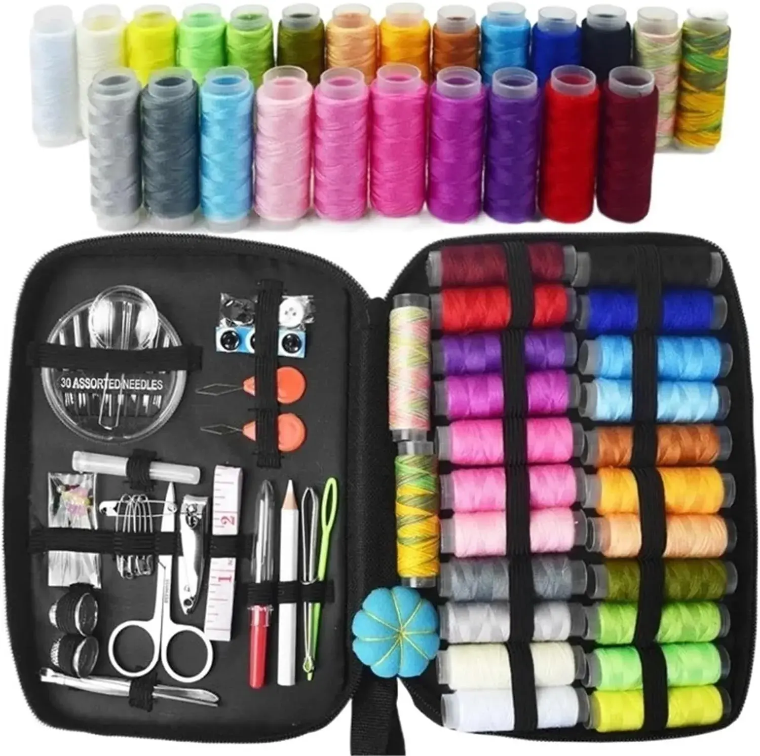 SOFXnng Portable Household Multi-Function Sewing Kit Box DIY Embroidery Handwork Tool Needles Thread Scissor Set Travel Accessories for Travel Home Beginners(Set D 98pcs)
