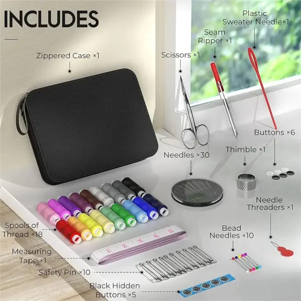 SOFXnng Portable Household Multi-Function Sewing Kit Box DIY Embroidery Handwork Tool Needles Thread Scissor Set Travel Accessories for Travel Home Beginners(Set D 98pcs)