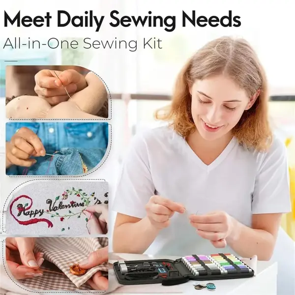 SOFXnng Portable Household Multi-Function Sewing Kit Box DIY Embroidery Handwork Tool Needles Thread Scissor Set Travel Accessories for Travel Home Beginners(Set D 98pcs)