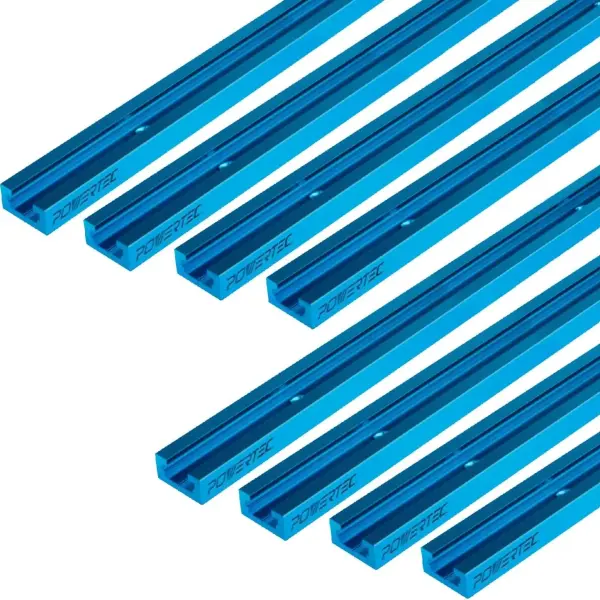 POWERTEC 71119-P4 36 Inch Double-Cut Profile Universal T-Track with Predrilled Mounting Holes, 8 Pack, Aluminum T Track for Woodworking Jigs and Fixtures, Drill Press Table, Router Table, Workbench