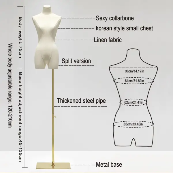 Female Mannequin Dress Form Torso, 47"-83" Height Adjustable Display Mannequin Body with Metal Stand, Retro Manikin for Sewing Clothing Jewelry Market Shop (White, A)