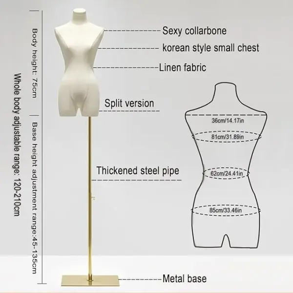 Female Mannequin Dress Form Torso, 47"-83" Height Adjustable Display Mannequin Body with Metal Stand, Retro Manikin for Sewing Clothing Jewelry Market Shop (White, A)