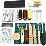 Leather Sewing Kit Professional DIY Leather Craft Tools Kit Hand Sewing Stitching Punch Carving Work Saddle Groover Set Accessories Tool Box(Color:G Set T2)