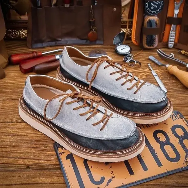 Men's Casual Stitching Design Anti-suede Brushed Leather Shoes Soft Sole Breathable Loose Flat Sole Suitable for Daily Wear Commuting