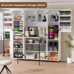 PAKASEPT Folding Sewing Table with Storage, Craft Storage Cabinet and Multipurpose Sewing Machine Table with Lockable Wheels, Magnetic Doors & Hidden Storage