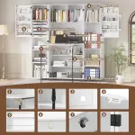 PAKASEPT Folding Sewing Table with Storage, Craft Storage Cabinet and Multipurpose Sewing Machine Table with Lockable Wheels, Magnetic Doors & Hidden Storage
