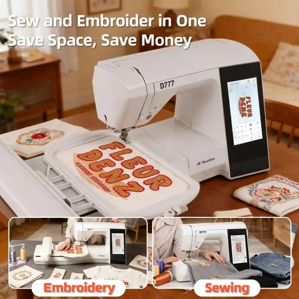 Embroidery Machine with 6.7" x 11" Area for Beginners, Home DIY, Sewing & Embroidery Machine, 180 Built-in Designs with USB Import, 7-Inch Touchscreen, Auto Threader & Cutter, Bonus 2 Hoops