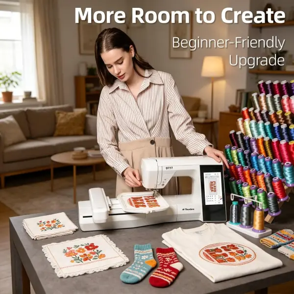 Embroidery Machine with 6.7" x 11" Area for Beginners, Home DIY, Sewing & Embroidery Machine, 180 Built-in Designs with USB Import, 7-Inch Touchscreen, Auto Threader & Cutter, Bonus 2 Hoops