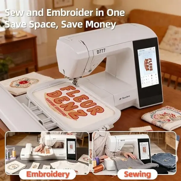 Embroidery Machine with 6.7" x 11" Area for Beginners, Home DIY, Sewing & Embroidery Machine, 180 Built-in Designs with USB Import, 7-Inch Touchscreen, Auto Threader & Cutter, Bonus 2 Hoops
