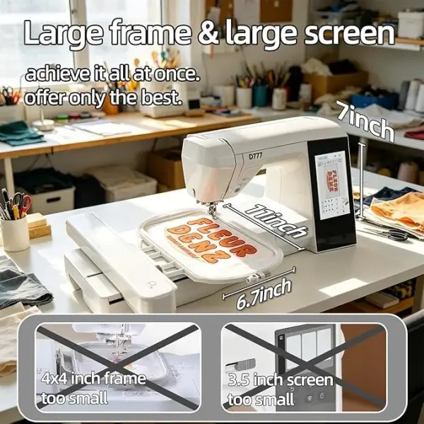 Embroidery Machine with 6.7" x 11" Area for Beginners, Home DIY, Sewing & Embroidery Machine, 180 Built-in Designs with USB Import, 7-Inch Touchscreen, Auto Threader & Cutter, Bonus 2 Hoops