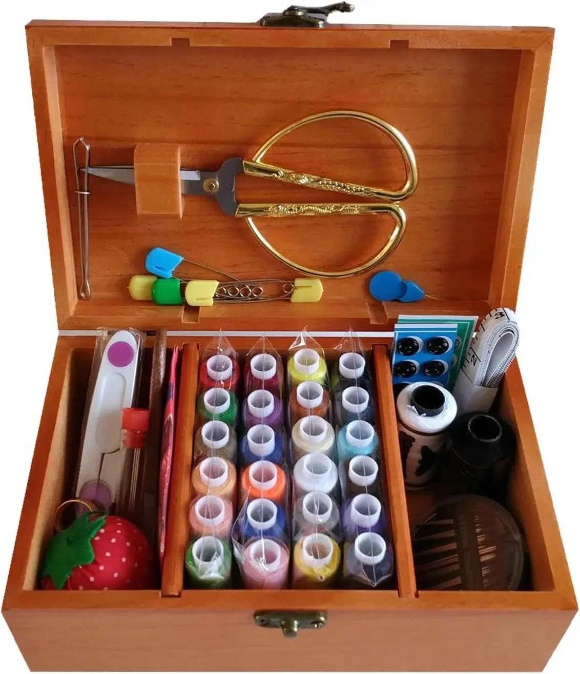 A.Dinsenen Wooden Sewing Basket/Sewing Box with Sewing Kit Accessories