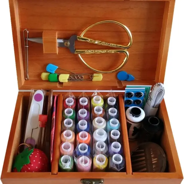 A.Dinsenen Wooden Sewing Basket/Sewing Box with Sewing Kit Accessories