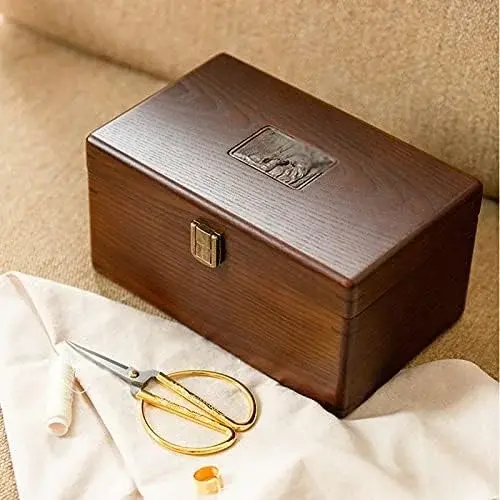 Sewing Kit Basket, Wooden Home Sewing Repair Tool Kit Suitable for Beginners Ladies Enthusiasts Men Students Etc,Wood Color
