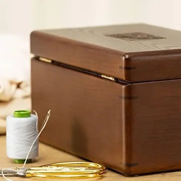 Sewing Kit Basket, Wooden Home Sewing Repair Tool Kit Suitable for Beginners Ladies Enthusiasts Men Students Etc,Wood Color