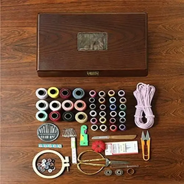 Sewing Kit Basket, Wooden Home Sewing Repair Tool Kit Suitable for Beginners Ladies Enthusiasts Men Students Etc,Wood Color