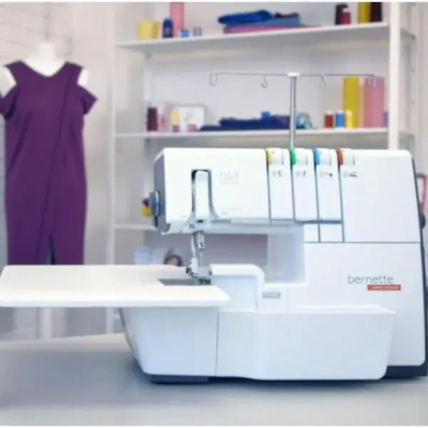 Bernette B64 Airlock Overlocker Sewing Machine with Automatic Air Threader, LED Light, Micro Thread Control - Heavy Duty Serger Quilting & Embroidery, Table