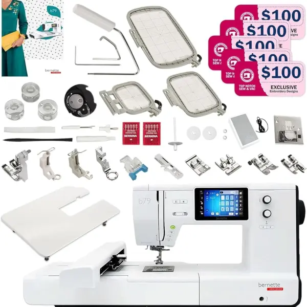 Bernette B79 Sewing Embroidery Machine Combo | Touchscreen LCD Display | Includes $500 Embroidery Kit | Quilting Presser Feet Bobbins Needle Threader LED Light