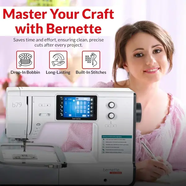 Bernette B79 Sewing Embroidery Machine Combo | Touchscreen LCD Display | Includes $500 Embroidery Kit | Quilting Presser Feet Bobbins Needle Threader LED Light
