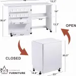 Vividwood Folding Sewing Table, Multipurpose Sewing Machine Table with Compact Design, Wheels, Shelves, Bins, Pegs, Magnetic Locks (White)