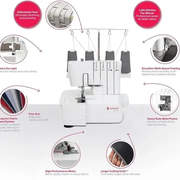 SINGER S14-78 Serger with Accessory Kit | Overlock Machine with 2-3-4 Stitch Capability, 1200 Stitches/Minute, Differential Feed, LED Light & Free Arm, White