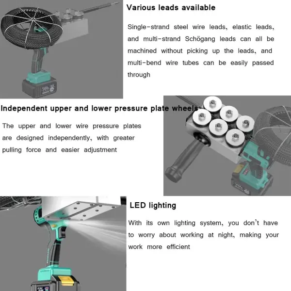 Electrician Pulling Dark Wire Pipe Threader Automatic Threading Machine Dark Wire Portable Electric Pulling Tool Lithium Threading with LED Lights,2x3000mA