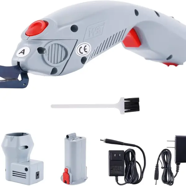 MXBAOHENG Wbt-1 Electric Fabric Scissors Cordless Cloth Cutter Rechargeable & Pluggable, for Cutting Carpet/Leather/Rubber/Paperboard (1 Battery & A Blade)