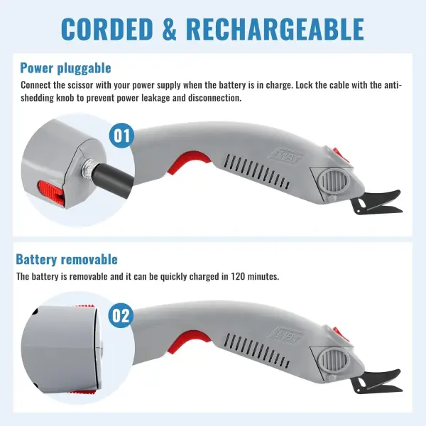MXBAOHENG Wbt-1 Electric Fabric Scissors Cordless Cloth Cutter Rechargeable & Pluggable, for Cutting Carpet/Leather/Rubber/Paperboard (1 Battery & A Blade)