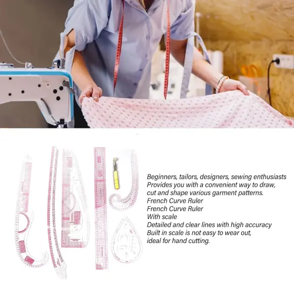 Metric Sewing Ruler, 6 Pieces French Curve Ruler for Pattern Making, Dress Makers Ruler Fashion Clear Sewing Ruler Set with Tracing Wheel for Beginners Tailors Designers