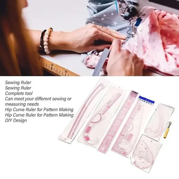 Metric Sewing Ruler, 6 Pieces French Curve Ruler for Pattern Making, Dress Makers Ruler Fashion Clear Sewing Ruler Set with Tracing Wheel for Beginners Tailors Designers
