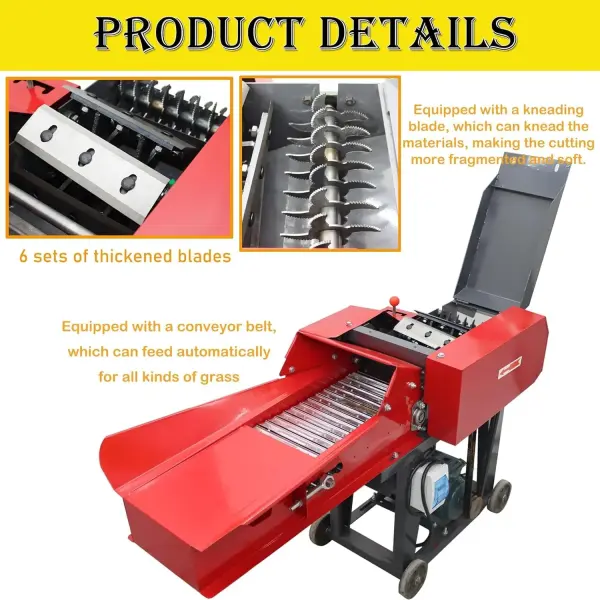 6-Blade Hay Cutter and Kneading Machine Grass Silage Machine Dry-Wet Straw Cutting Machine Crop Cutters with Chain Plate Type Conveyor 220V 3KW