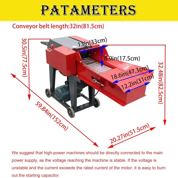 6-Blade Hay Cutter and Kneading Machine Grass Silage Machine Dry-Wet Straw Cutting Machine Crop Cutters with Chain Plate Type Conveyor 220V 3KW