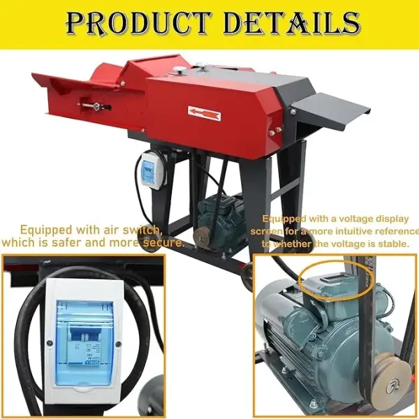 6-Blade Hay Cutter and Kneading Machine Grass Silage Machine Dry-Wet Straw Cutting Machine Crop Cutters with Chain Plate Type Conveyor 220V 3KW