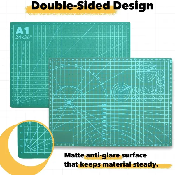 Mandala Crafts Self-Healing Cutting Mat Set – 24" x 36" A1 Green Double-Sided 5-Ply Mat with Fabric Cutter, Quilt Ruler & Craft Knife for Sewing, Quilting, Leather & Scrapbooking